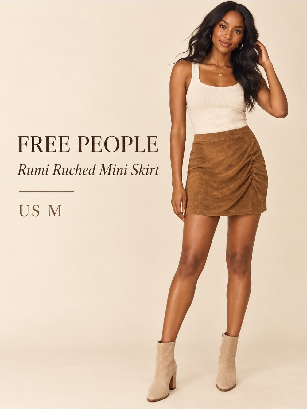 Free People Rumi Ruched Mini Skirt — Chestnut Brown